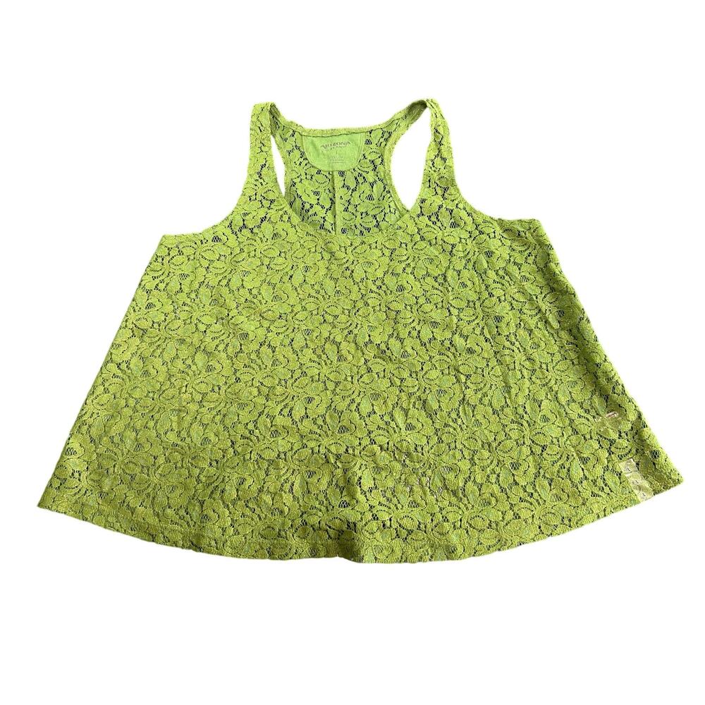 Arizona- Juniors-Tank Top- Sheer Lace Sz Large Deep Apple Green gold- preowned